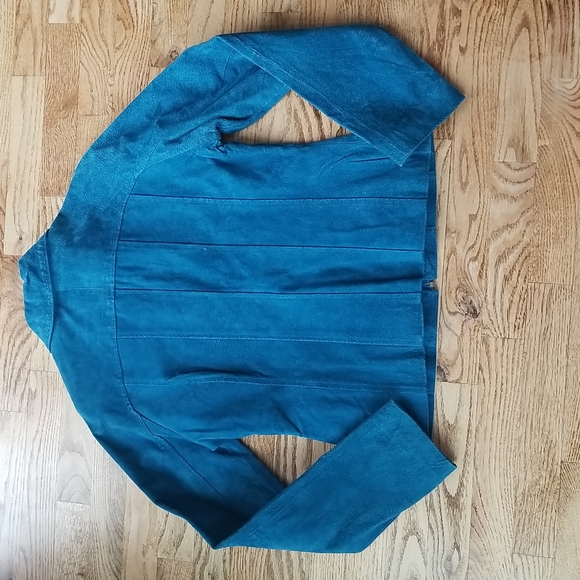 (M) SUZY Suzy Shier Lined Colored Leather Jacket Aqua Color Moto Fancy Lux - Picture 8 of 8